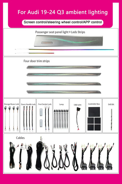Audi Q3 Interior 64-Color Symphony Rainbow Dynamic LED Ambient Light Kit 2019 - 2025
