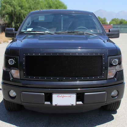2009-2012 Ford F-150 Rivet Style Black Stainless Steel Mesh Grille  Center Insert