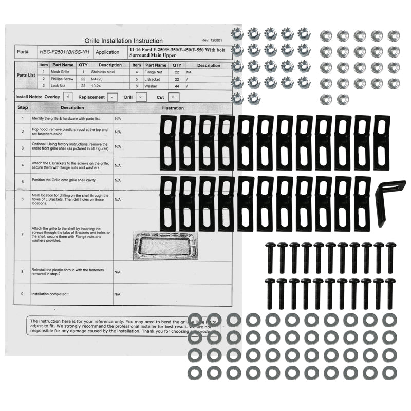 2011-2016 Ford F-250/F-350/F-450/F-550 Rivet Style Black Stainless Steel Mesh Grille Center Insert
