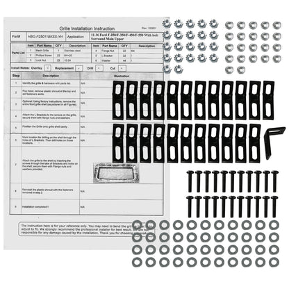2011-2016 Ford F-250/F-350/F-450/F-550 Rivet Style Black Stainless Steel Mesh Grille Center Insert