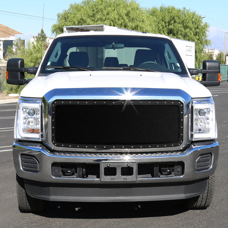 2011-2016 Ford F-250/F-350/F-450/F-550 Rivet Style Black Stainless Steel Mesh Grille Center Insert