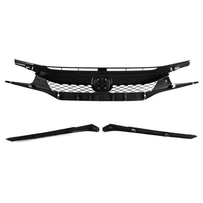 2016-2018 Honda Civic FK8 TR Style Glossy Black ABS Mesh Grille w/ Eyebrows