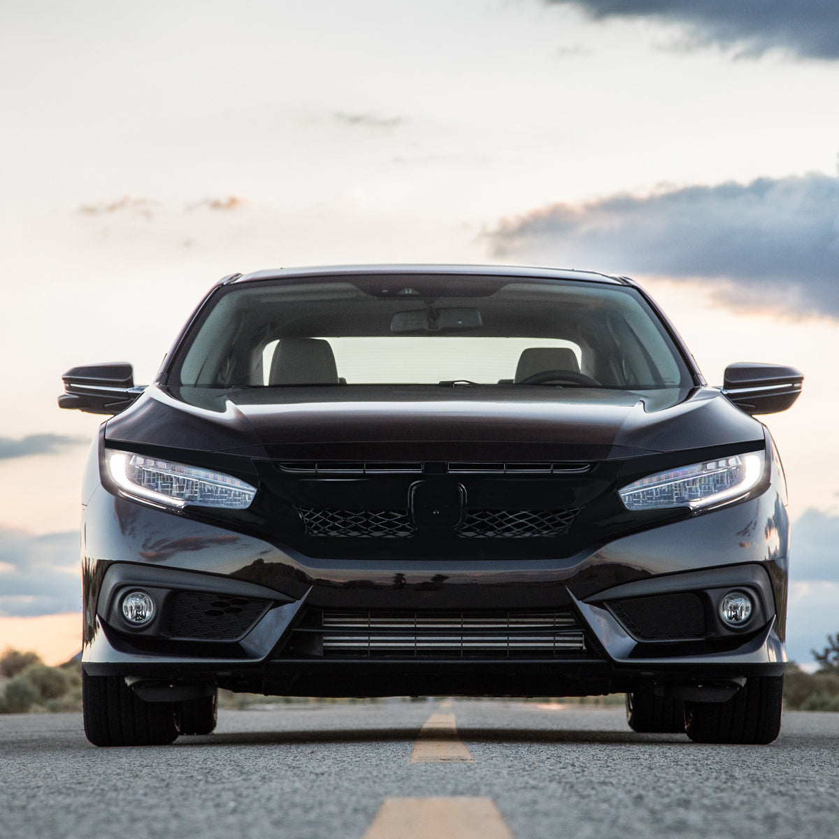2016-2018 Honda Civic FK8 TR Style Glossy Black ABS Mesh Grille w/ Eyebrows