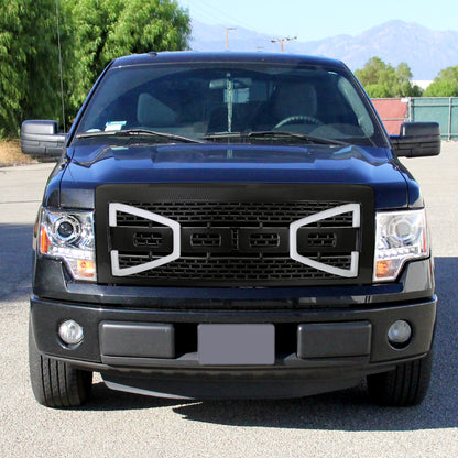 2009-2014 Ford F-150 Carbon Fiber Look Raptor Style Mesh Grille with LED Light Bar