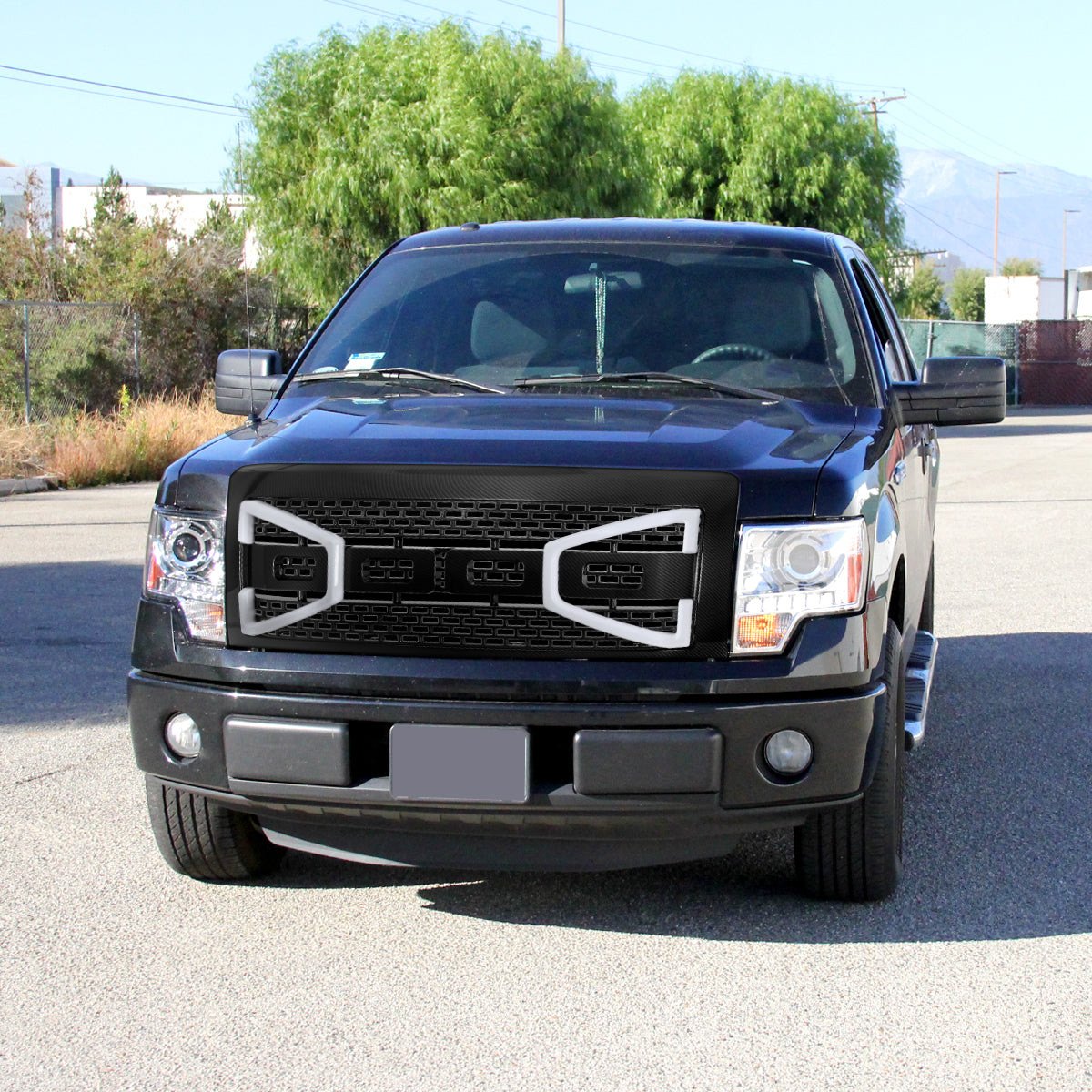 2009-2014 Ford F-150 Carbon Fiber Look Raptor Style Mesh Grille with LED Light Bar