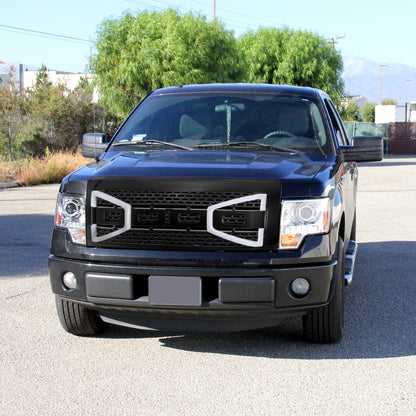 2009-2014 Ford F-150 Carbon Fiber Look Raptor Style Mesh Grille with LED Light Bar