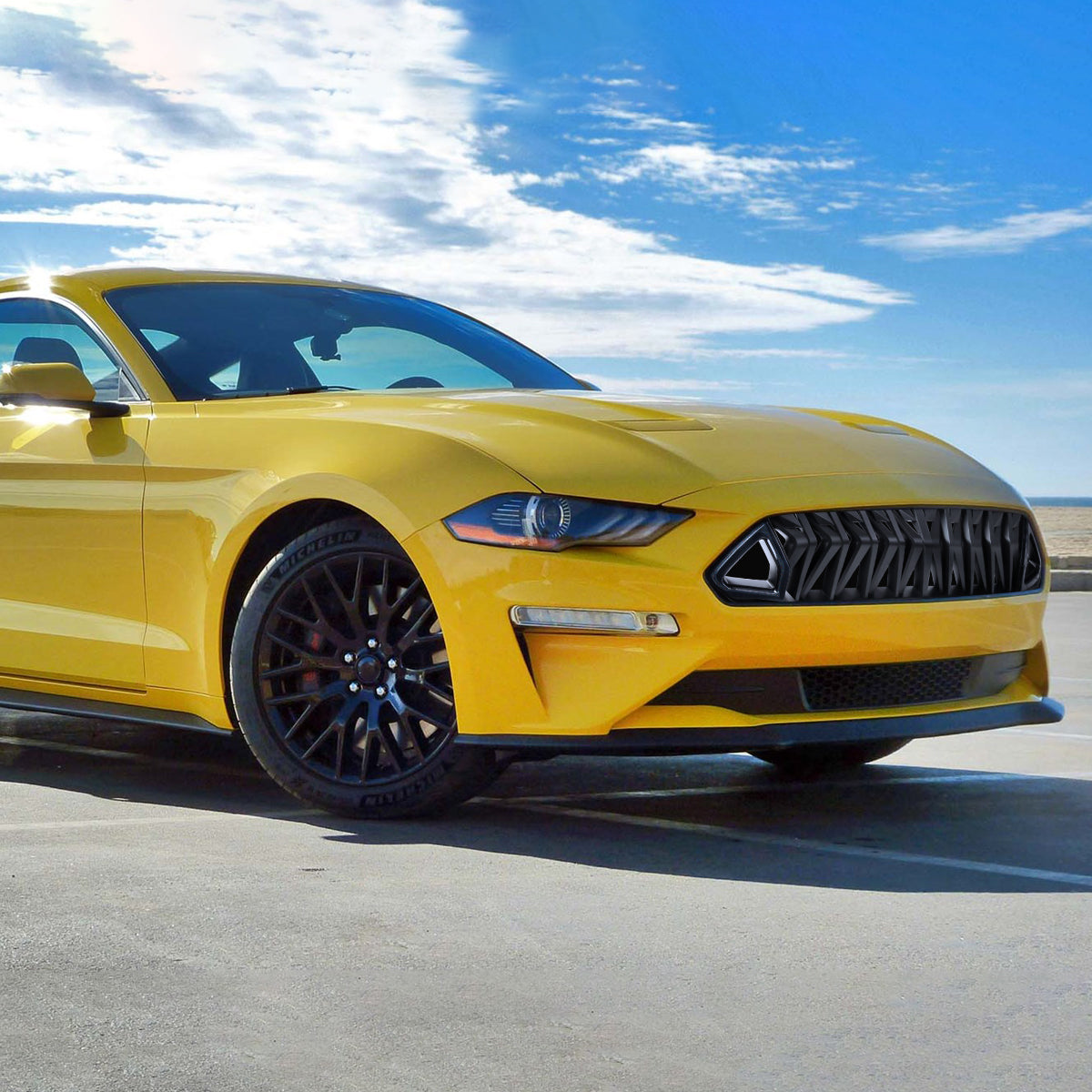 2018-2023 Ford Mustang Shark Style Hood Grille w/ 3D Smoked Lens LED Turn Signal Lights
