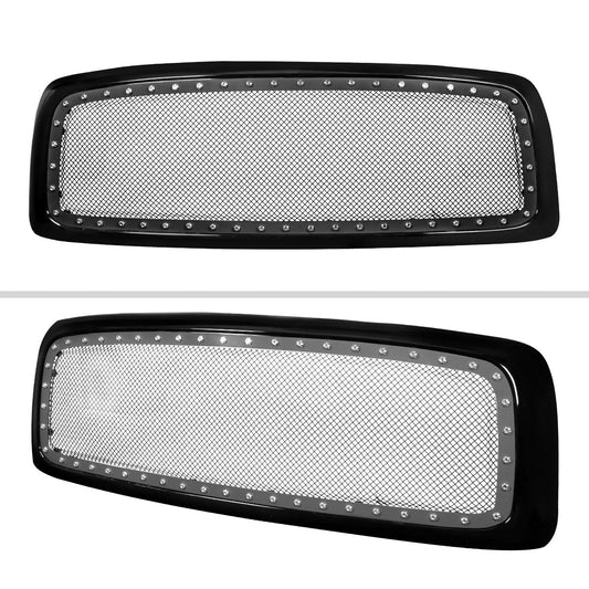 2002-2005 Dodge RAM 1500/ 2003-2005 RAM 2500/3500 Glossy Black 1PC Rivet Mesh Style Front Grille