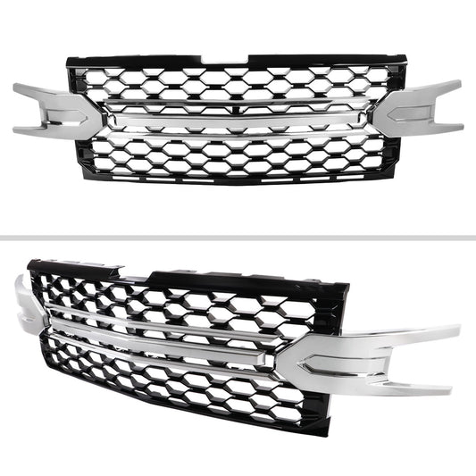 2019-2022 Chevrolet Silverado 1500 LT Glossy Black Honeycomb Hood Grille w/ Chrome Trim