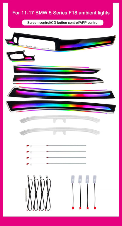 BMW 5 Series F10 / F11 / F18 Interior 64-Color Symphony Rainbow LED Ambient Light Bar Kit 2010 - 2017