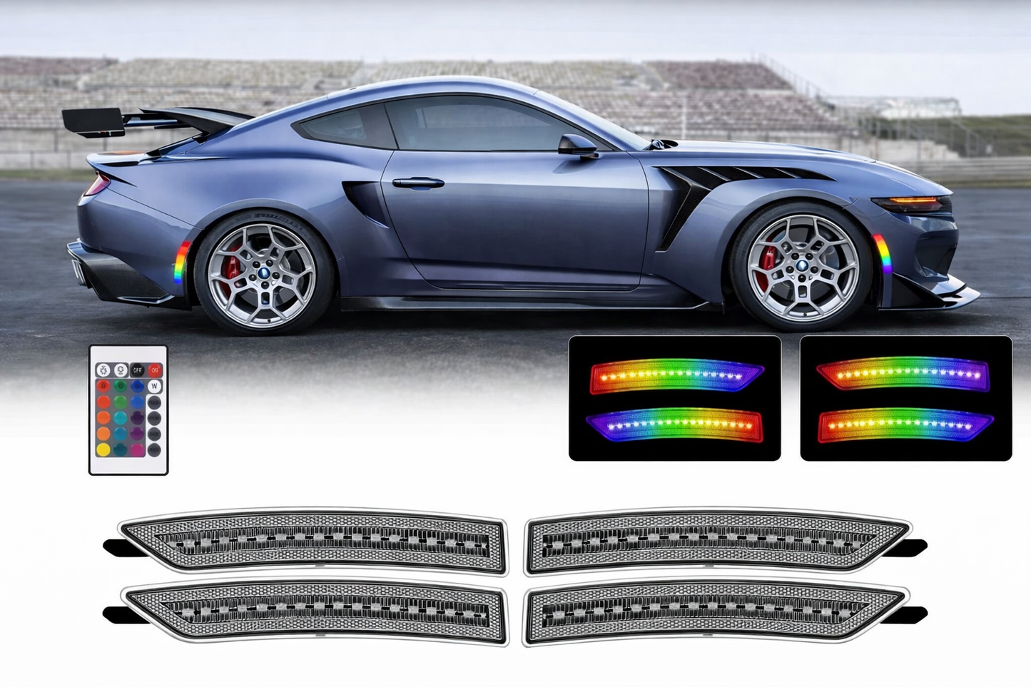 MUSTANG 24-26 FRONT/REAR RGB DYNAMIC LED SIDE MARKERS w/ REMOTE