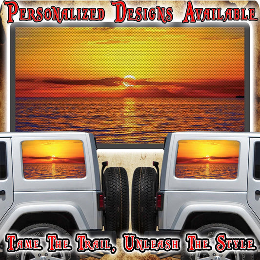 Amazing sunset Rear quarter window see through graphic.