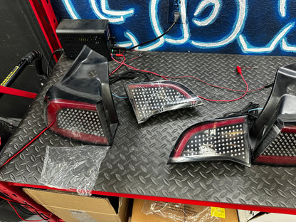 Tesla Model 3 RGB tail lights – bench-tested on power supply, film on lenses