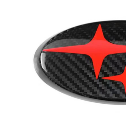 JDMuscle [22-25 WRX, 15-21 WRX/STI, 18-23 Crosstrek, 17-23 Impreza] Tanso Carbon Fiber Subaru Emblem Covers Front& Back, Red/White/Blue