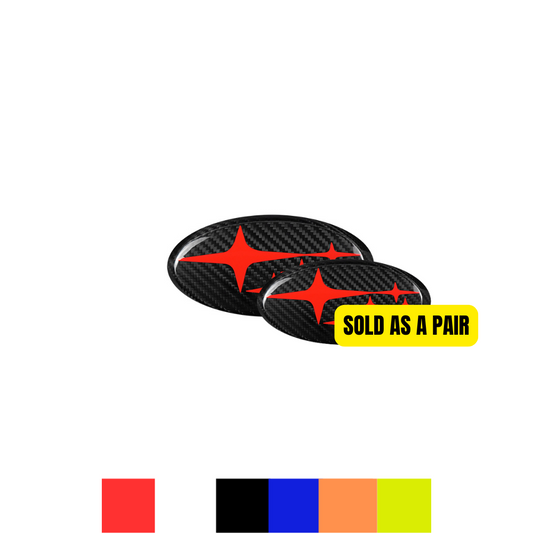 JDMuscle [22-25 WRX, 15-21 WRX/STI, 18-23 Crosstrek, 17-23 Impreza] Tanso Carbon Fiber Subaru Emblem Covers Front& Back, Red/White/Blue