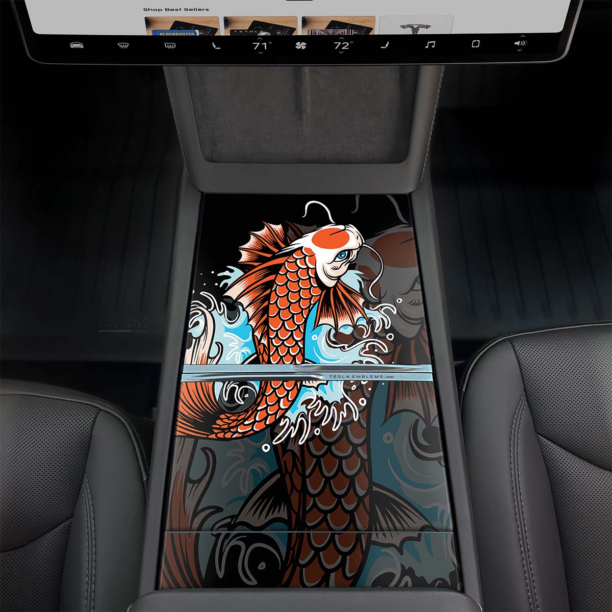 Koi Tattoo Art | Tesla Center Console Wrap Kit | Model Y 2026