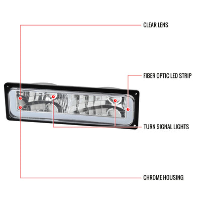 1988-1998 Chevrolet C10 GMC C/K LED Strip Bumper Corner Signal Lights (Chrome Housing/Clear Lens)