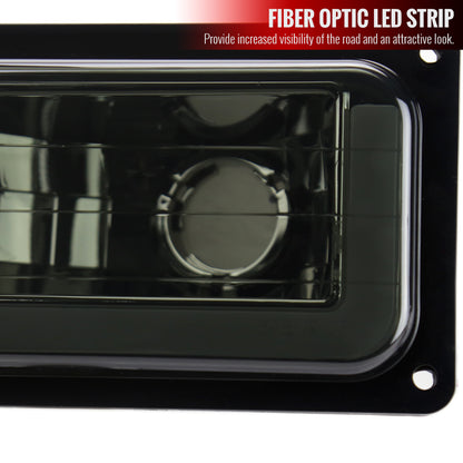 1988-1998 Chevrolet C10 GMC C/K LED Strip Bumper Corner Signal Lights (Chrome Housing/Smoked Lens)