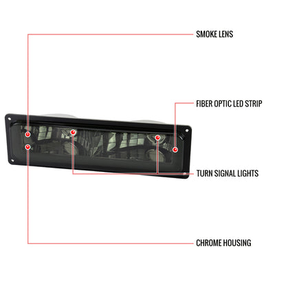 1988-1998 Chevrolet C10 GMC C/K LED Strip Bumper Corner Signal Lights (Chrome Housing/Smoked Lens)