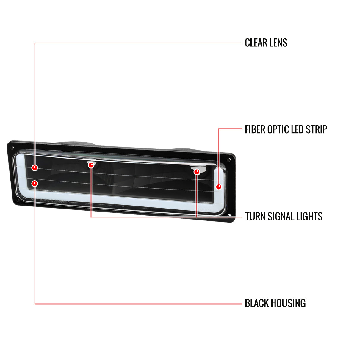 1988-1998 Chevrolet C10 GMC C/K LED Strip Bumper Corner Signal Lights (Matte Black Housing/Clear Lens)