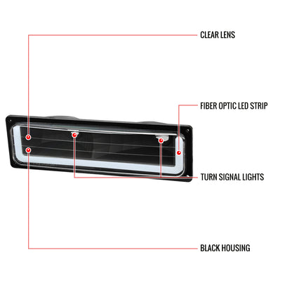 1988-1998 Chevrolet C10 GMC C/K LED Strip Bumper Corner Signal Lights (Matte Black Housing/Clear Lens)