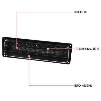 1988-1999 Chevrolet C/K Blazer/Tahoe/Silverado GMC Sierra/Yukon LED Bumper Lights (Matte Black Housing/Clear Lens)