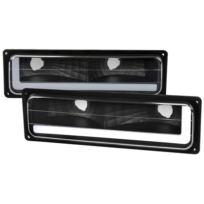 1988-1998 Chevrolet/GMC C10 C/K LED Strip Bumper Corner Signal Lights (Matte Black Housing/Clear Lens)