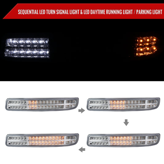 1999-2007 GMC Sierra/Yukon/Yukon XL Bumper Lights w/ Sequential Turn Signal Lights (Chrome Housing/Clear Lens)
