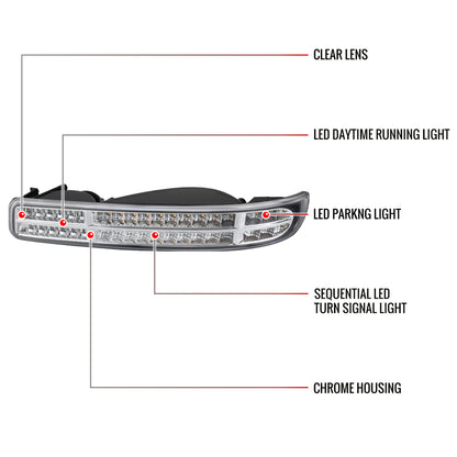 1999-2007 GMC Sierra/Yukon/Yukon XL Bumper Lights w/ Sequential Turn Signal Lights (Chrome Housing/Clear Lens)