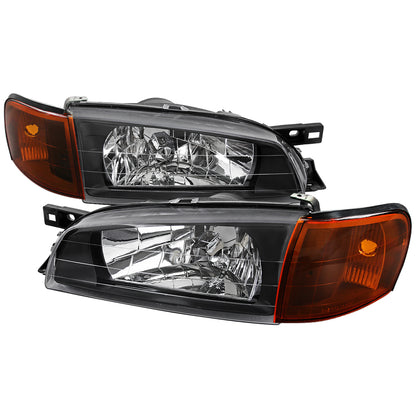 1995-2001 Subaru Impreza Factory Style Crystal Headlights w/ Amber Lens Corner Signal Lights (Matte Black Housing/Clear Lens)
