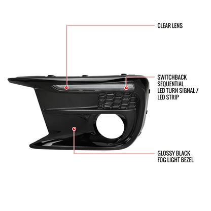 2018-2021 Subaru Impreza WRX STI LED Sequential Switchback Signal Fog Light Bezels (Glossy Black Housing/Clear Lens)