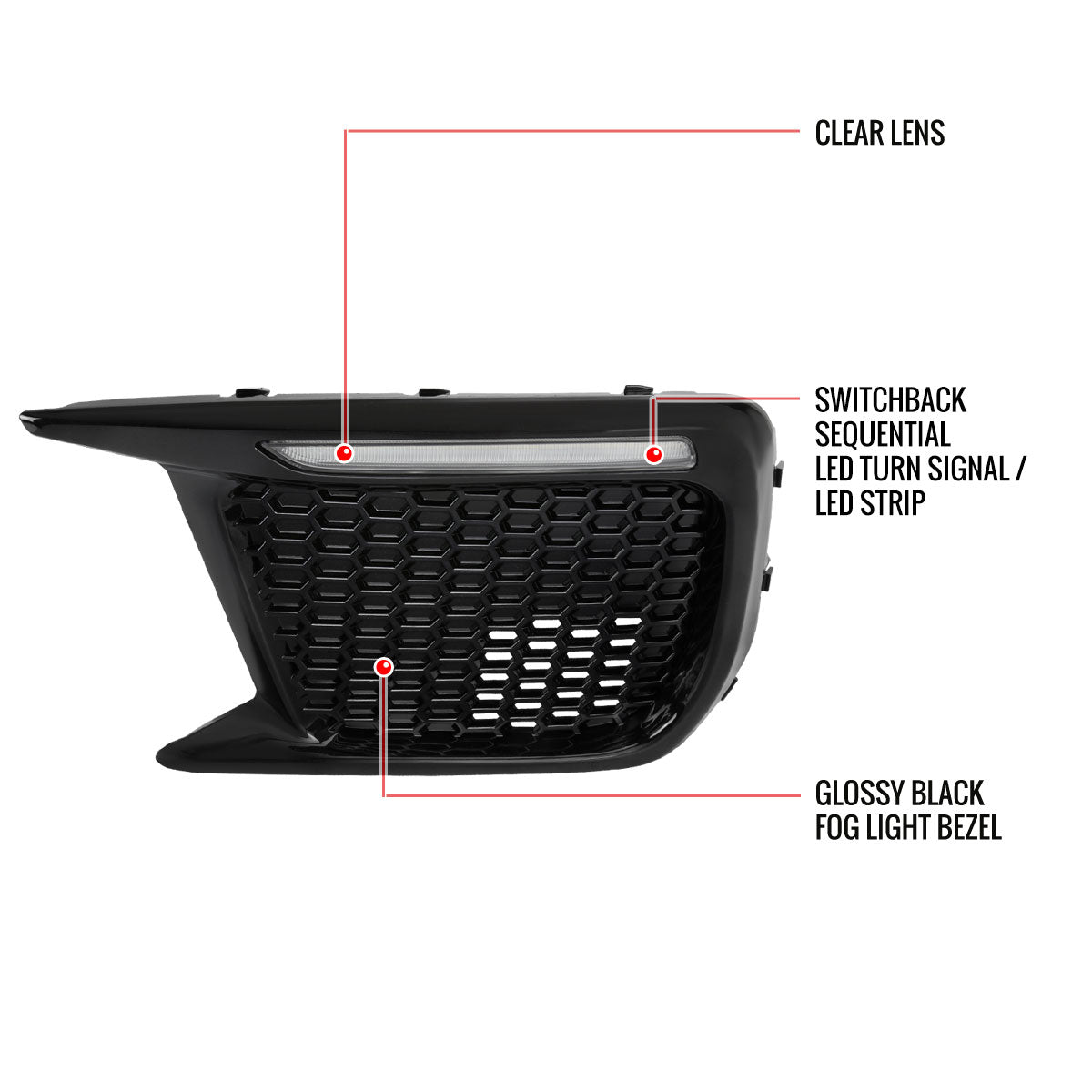 2018-2021 Subaru Impreza WRX STI LED Sequential Switchback Signal Fog Light Mesh Bezels (Glossy Black Housing/Clear Lens)