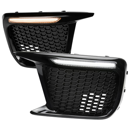 2018-2021 Subaru Impreza WRX STI LED Sequential Switchback Signal Fog Light Mesh Bezels (Glossy Black Housing/Clear Lens)