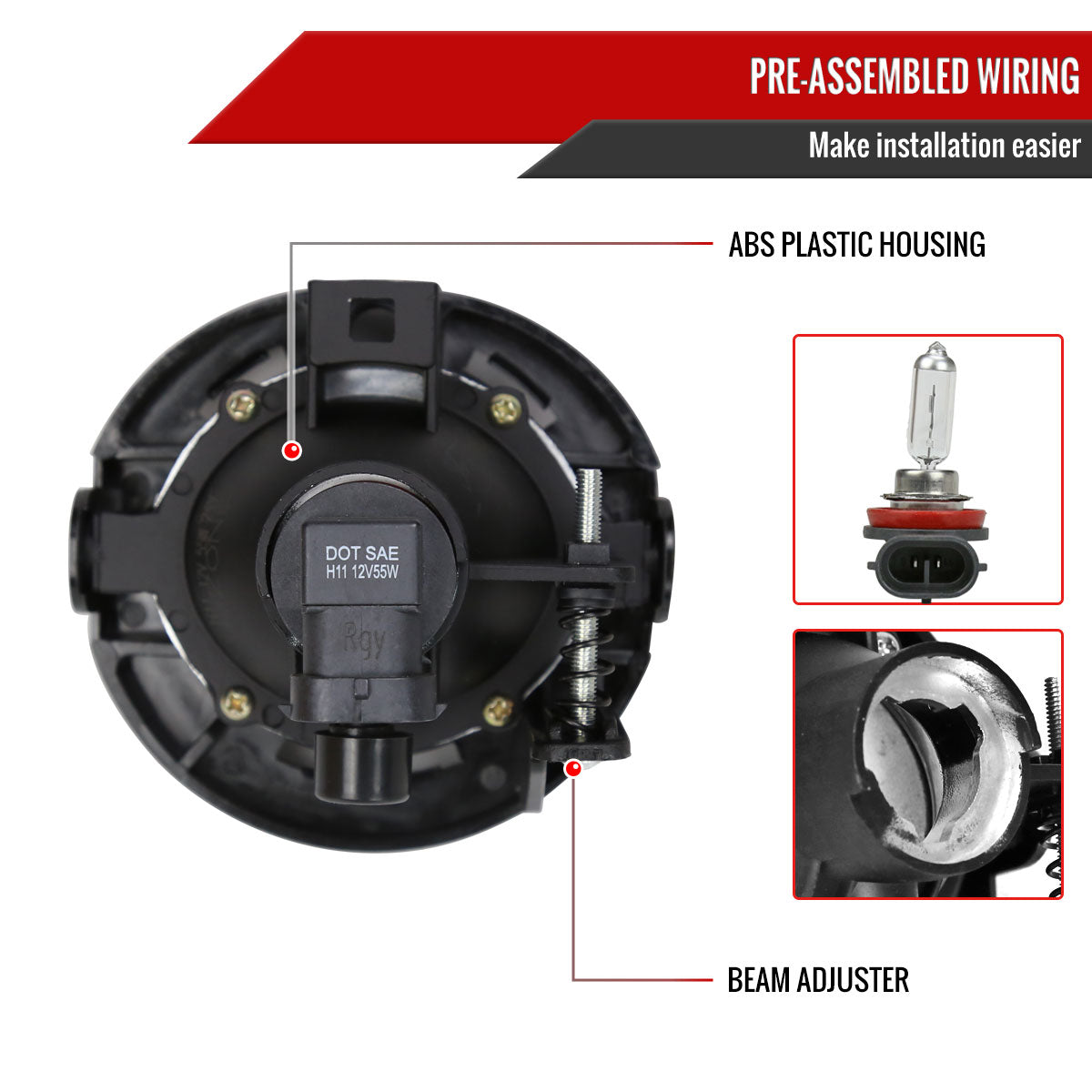 2011-2019 Chrysler 200/300 Dodge Challenger Jeep Grand Cherokee H11 Fog Lights (Chrome Housing/Clear Lens)