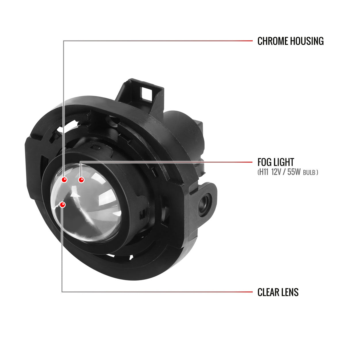 2011-2019 Chrysler 200/300 Dodge Challenger Jeep Grand Cherokee H11 Fog Lights (Chrome Housing/Clear Lens)