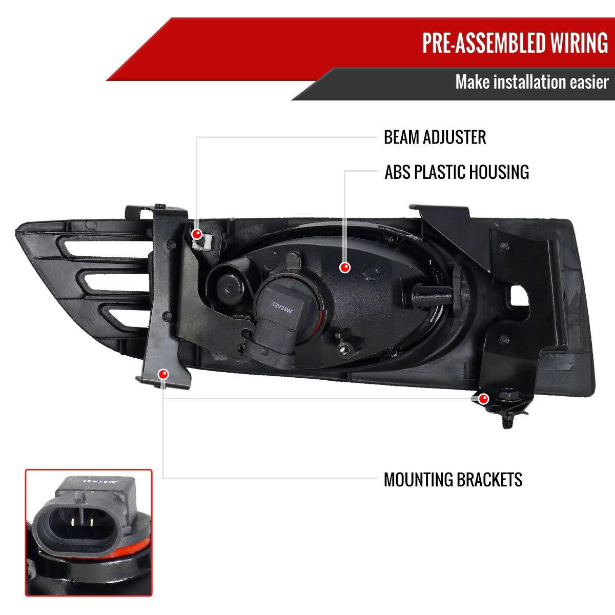 2003-2005 Honda Accord Coupe H11 Fog Lights Kit (Chrome Housing/Yellow Lens)