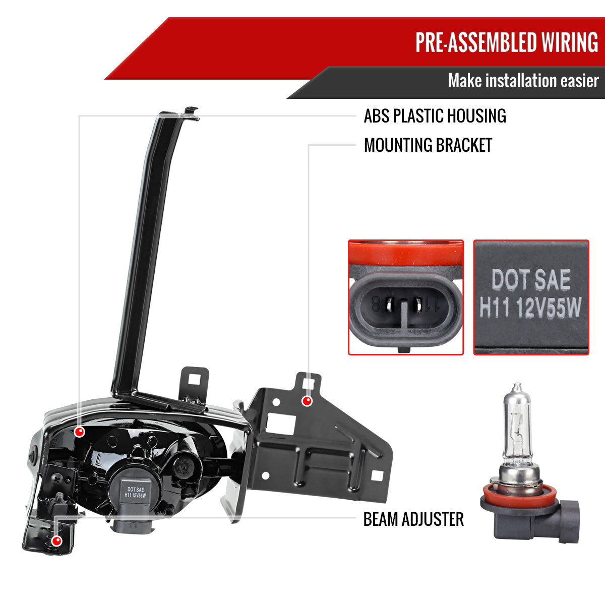 2008-2010 Honda Accord 2DR Coupe H11 Fog Lights Kit (Chrome Housing/Clear Lens)