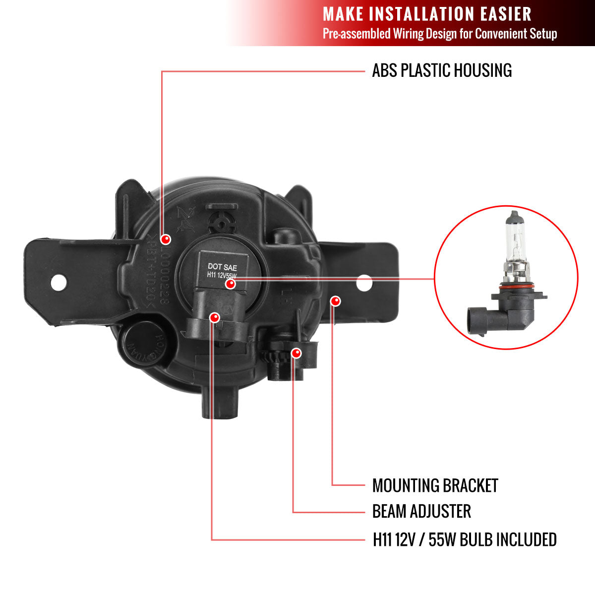 2016-2018 Nissan Altima H11 Fog Lights Kit w/ Switch & Wiring Harness (Chrome Housing/Clear Lens)