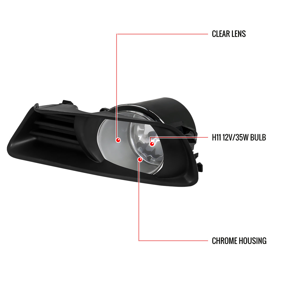 2007-2009 Toyota Camry H11 Fog Lights Kit (Chrome Housing/Clear Lens)