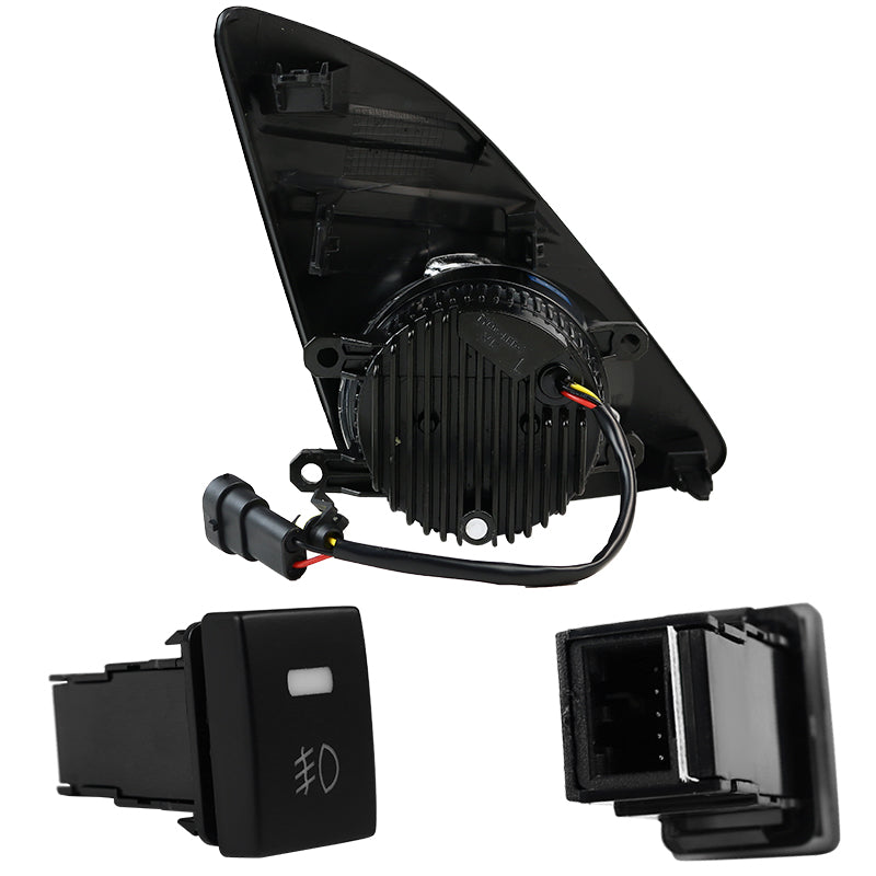 2012-2014 Toyota Camry SMD LED Projector Fog Lights w/ Switch, Wiring Harness, & Black Bezels (Chrome Housing/Clear Lens)