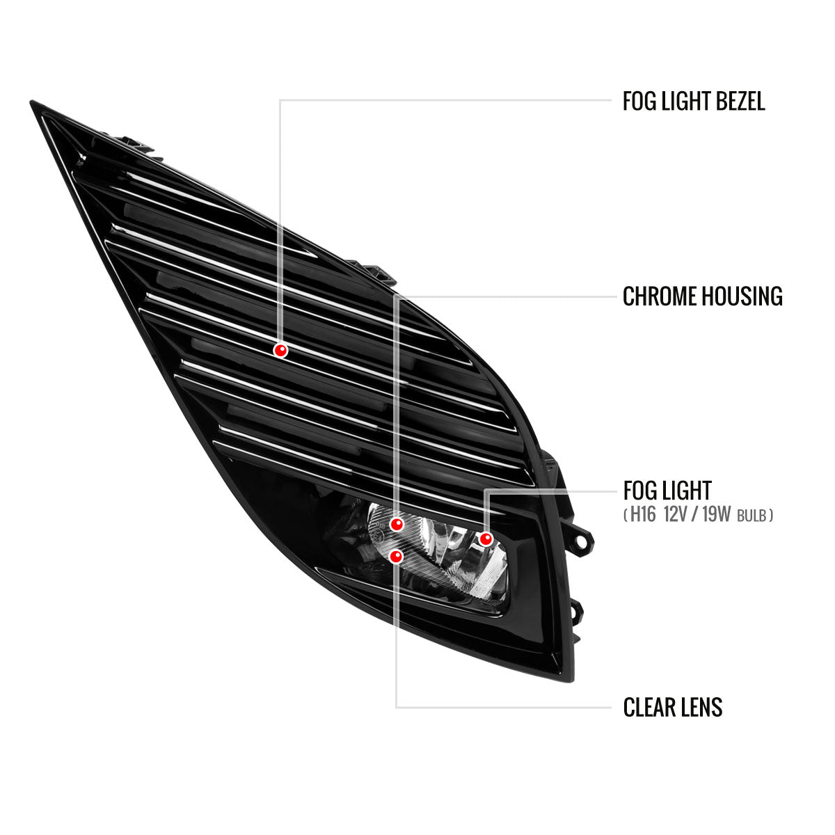 2018-2020 Toyota Camry SE/XSE 12V/19W H16 Fog Lights Kit (Chrome Housing/Clear Lens)