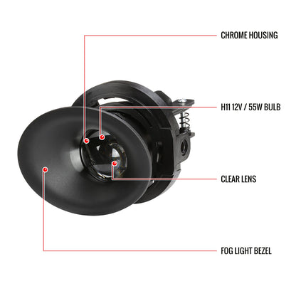 2015-2023 Dodge Challenger H11 12V/55W Projector Fog Lights Kit (Chrome Housing/Clear Lens)