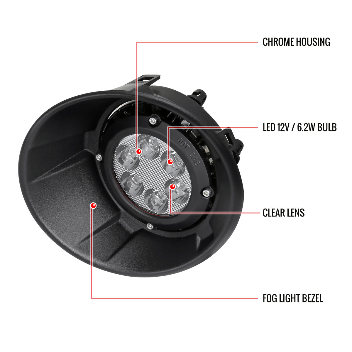 2010-2013 Chevrolet Camaro LED Fog Lights Kit w/ Switch & Wiring Harness (Chrome Housing/Clear Lens)