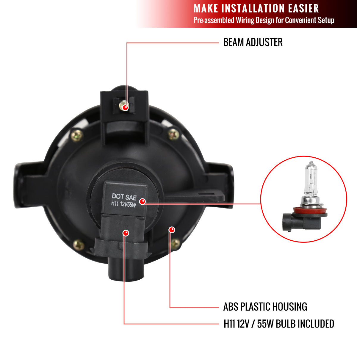 2014-2015 Chevrolet Camaro 3.6L V6 12V/55W H11 Projector Fog Lights Kit (Chrome Housing/Clear Lens)