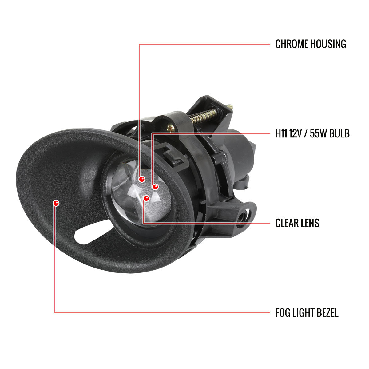 2014-2015 Chevrolet Camaro 3.6L V6 12V/55W H11 Projector Fog Lights Kit (Chrome Housing/Clear Lens)