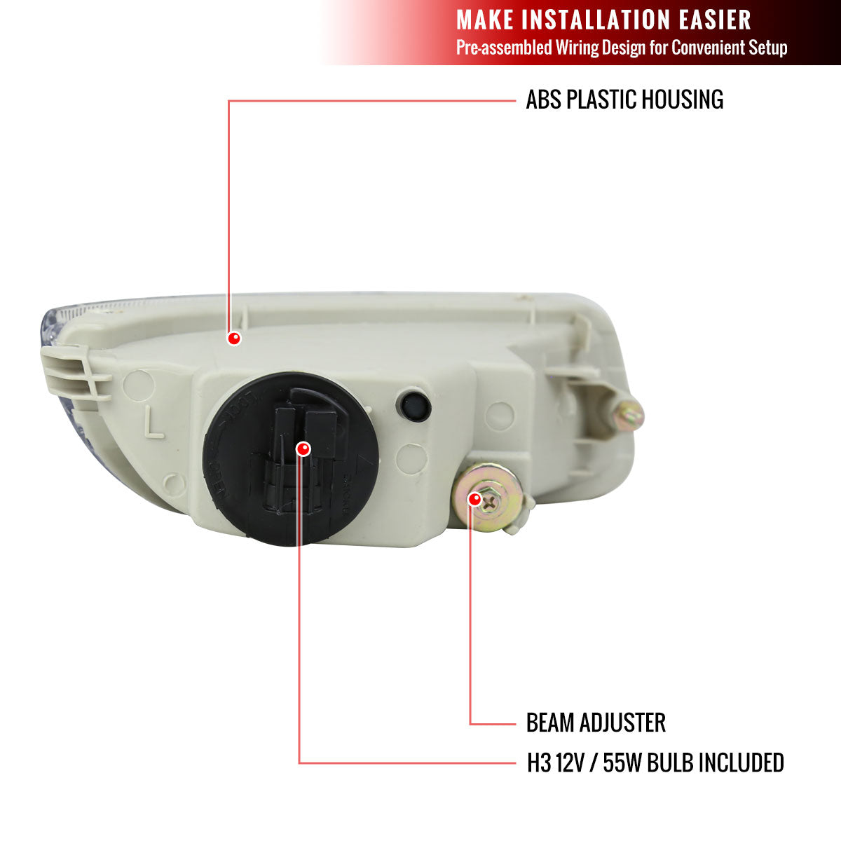 2003-2004 Toyota Corolla H3 Fog Lights Kit w/ Switch & Wiring Harness (Chrome Housing/Clear Lens)