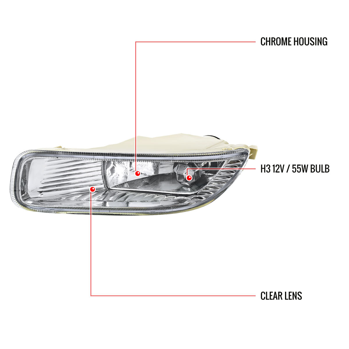 2003-2004 Toyota Corolla H3 Fog Lights Kit w/ Switch & Wiring Harness (Chrome Housing/Clear Lens)