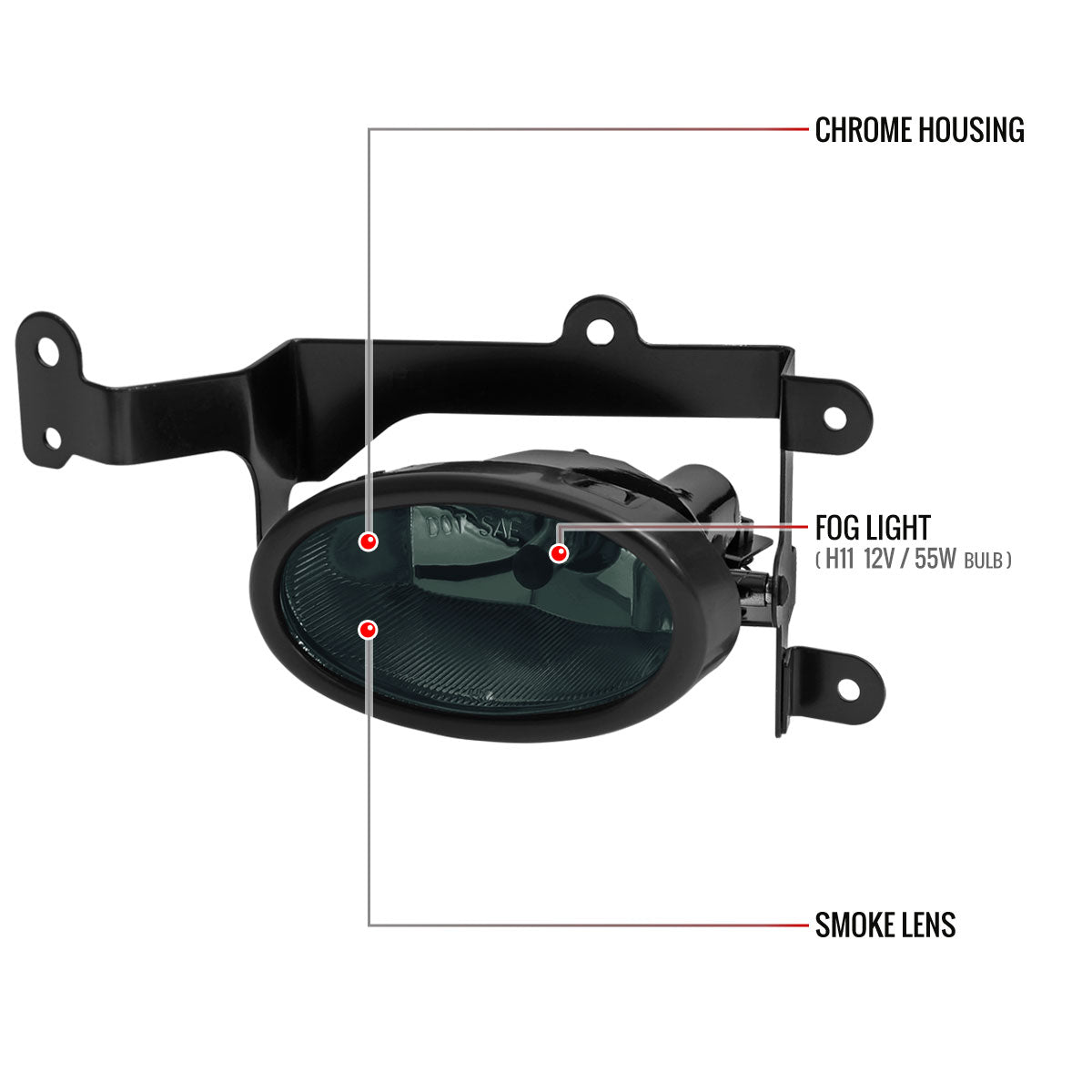 2006-2008 Honda Civic Coupe H11 Fog Lights Kit (Chrome Housing/Smoked Lens)
