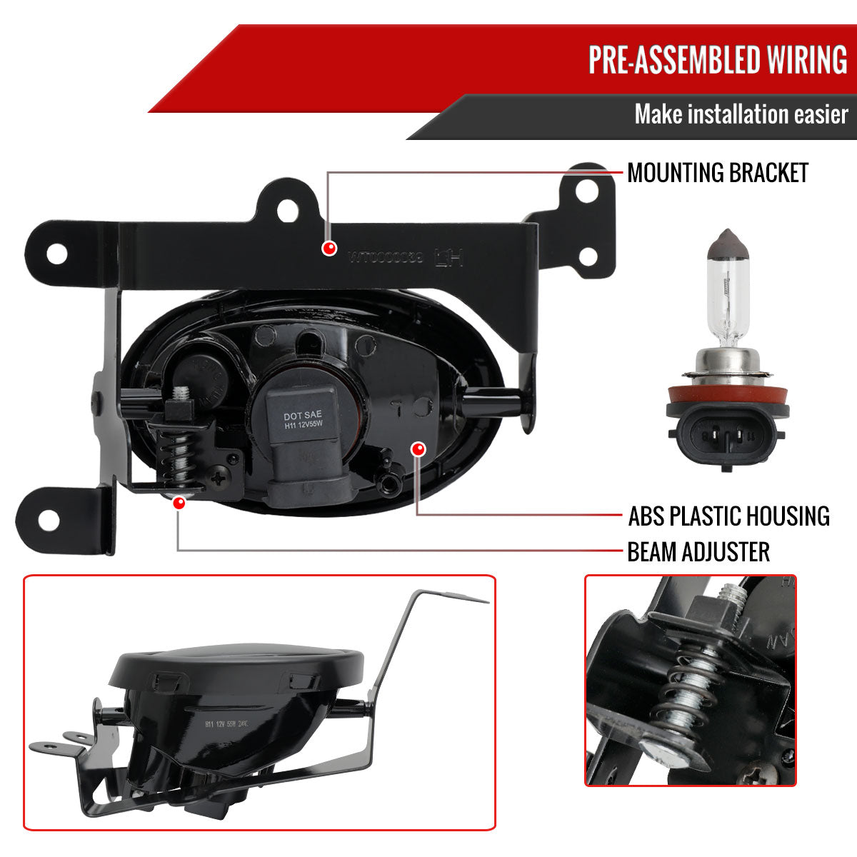 2006-2008 Honda Civic Coupe H11 Fog Lights Kit (Chrome Housing/Clear Lens)