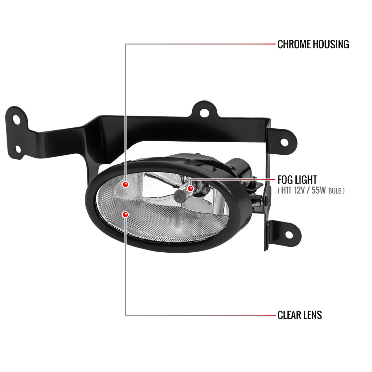 2006-2008 Honda Civic Coupe H11 Fog Lights Kit (Chrome Housing/Clear Lens)